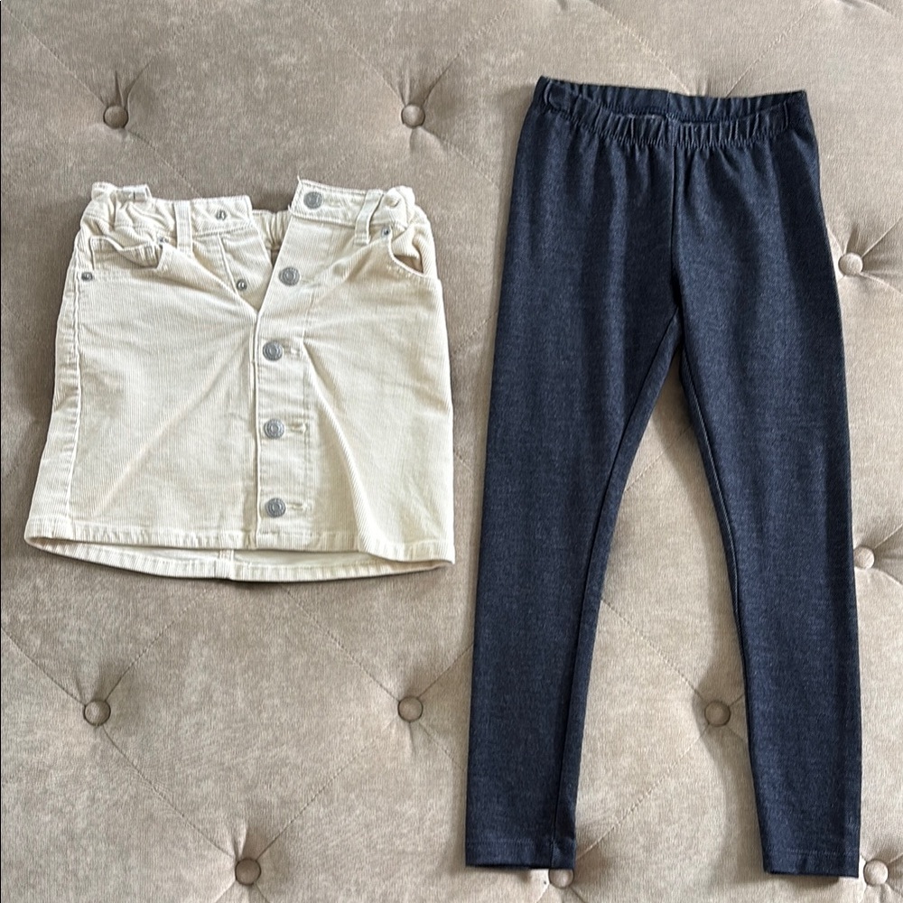 Stylish Cream Skirt and Jean Leggings Set for Kids